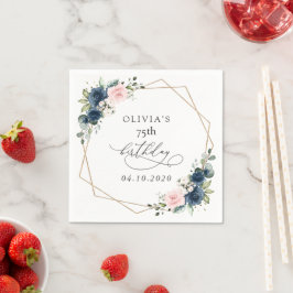 Navy Blue Flowers, Pink Flowers, Boho, Birthday Serviette