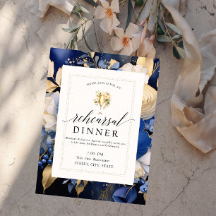 Navy Blue Flowers Weinverkostung Probedinner Einladung