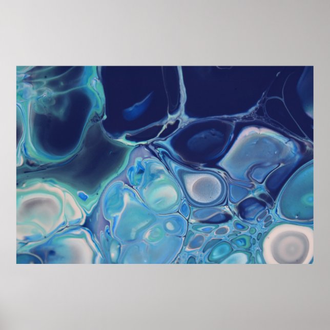 Navy Blue Fluid Abstrakt Modern Marble Swirl Art Poster (Vorne)