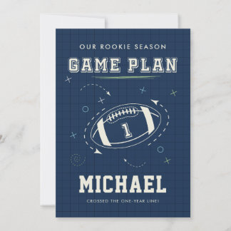 Navy Blue Football Sport First Birthday Party Einladung