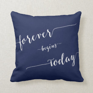 Navy Blue Forever beginnt heute Hochzeitskissen Kissen