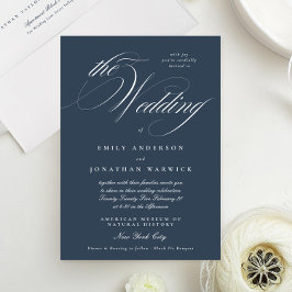 Navy Blue Formal Elegant Calligraphy The Wedding Einladung