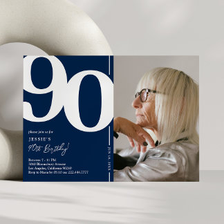 Navy Blue Foto 90. Geburtstagsparty Einladung