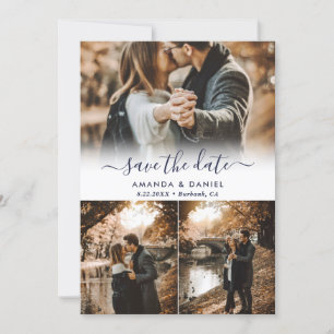 Navy Blue Foto Collage Speichern Sie die Datumskar Save The Date