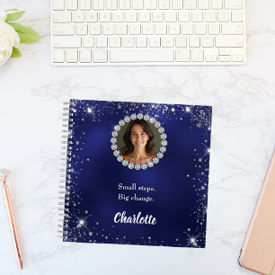 Navy Blue Foto Diamanten inspirierend Zitat Notizbuch