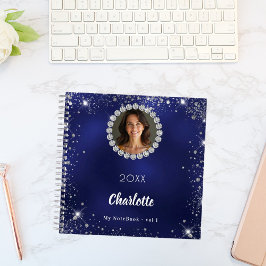 Navy Blue Foto Diamanten Silber Glitzer Notizbuch