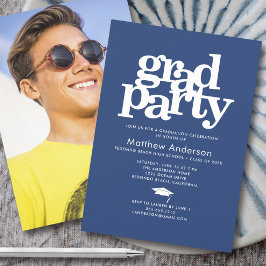 Navy Blue Foto Grad Party Fett Typografie Minimal Einladung