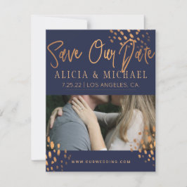 Navy Blue FOTO Imitats Rose Gold Foil Typografie Save The Date