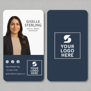 Navy Blue Foto Logo Portrait Modern Visitenkarte