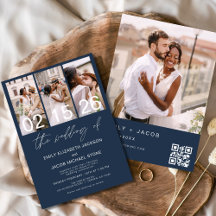 Navy Blue Foto QR Code Hochzeit Minimalistisch