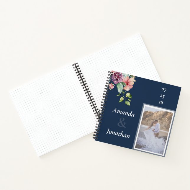 Navy Blue Foto Watercolor Wedding Guest Book Notizbuch (Innenseite)