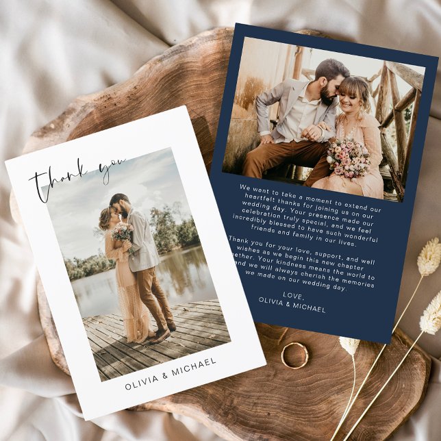Navy Blue Foto Wedding Elegant Danke Karte (Von Creator hochgeladen)