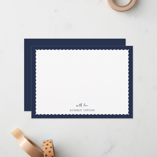 Navy Blue Frame Flat Note Card Mitteilungskarte (Vorderseite/Rückseite Beispiel)