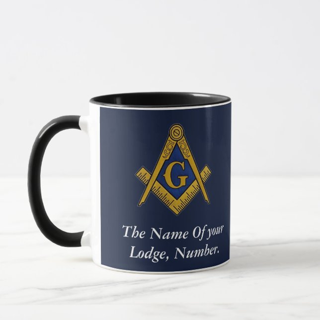 Navy Blue Freemason Masonic Square Compass Tasse (Links)