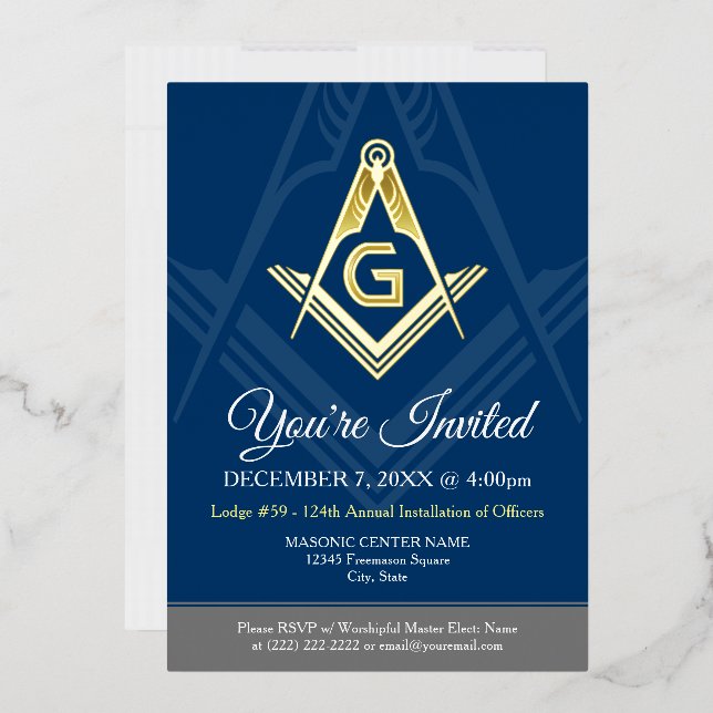 Navy Blue Freemason Real Gold Folieneinladung (Briefumschlag)