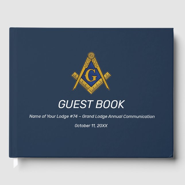 Navy Blue Freemasons Mauerwerk Platz und Kompass Gästebuch (Vorderseite)