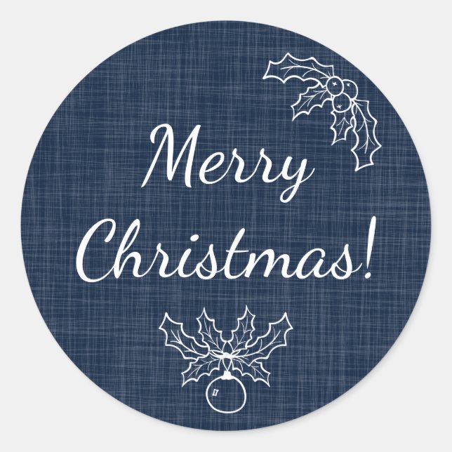 Navy Blue Frohe Weihnachts Burlap Look Sticker (Vorderseite)