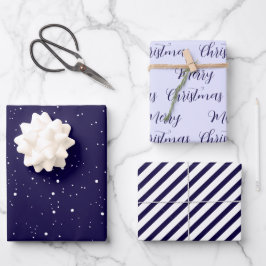 Navy Blue Frohe Weihnachts Mix Geschenkpapier Set