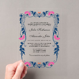 Navy Blue & Fuchsia Floral Wirbel Acryleinladungen