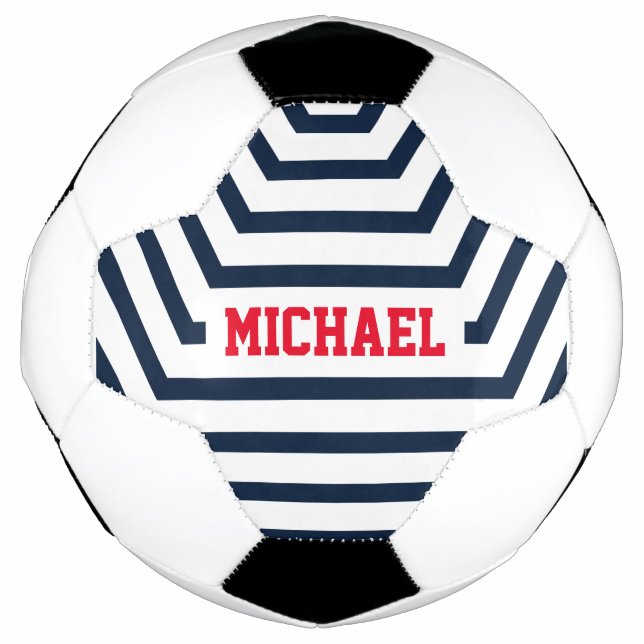 Navy Blue Fun Stripes Individuelle Name Fußball (Vorderseite)