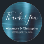 Navy Blue Gastgeschenk Hochzeit Vielen Dank Runder Aufkleber<br><div class="desc">Navy Blue Wedding Siegel Gefallen Vielen Dank Sticker. Dieser Aufkleber kann auf Ihren Namen und Ihr Hochzeitsdatum angepasst werden und zum Siegel Ihrer Hochzeitseinladungen oder Liebestaschen verwendet werden. Dieser Navy Blue Hochzeitsaufkleber ist Teil der Rose Gold Hochzeitskollektion. Bitte kontaktieren Sie den Designer,  wenn Sie passende Artikel wünschen.</div>