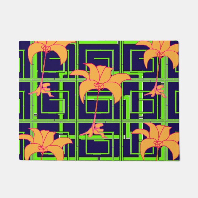 Navy Blue Geo Floral Fußmatte (Vorderseite)