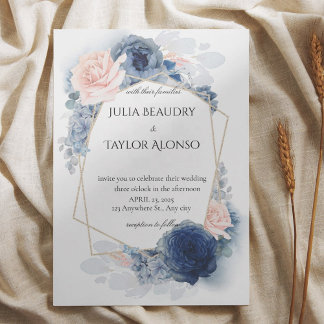 Navy Blue Geometric Floral Wedding Invitation Einladung