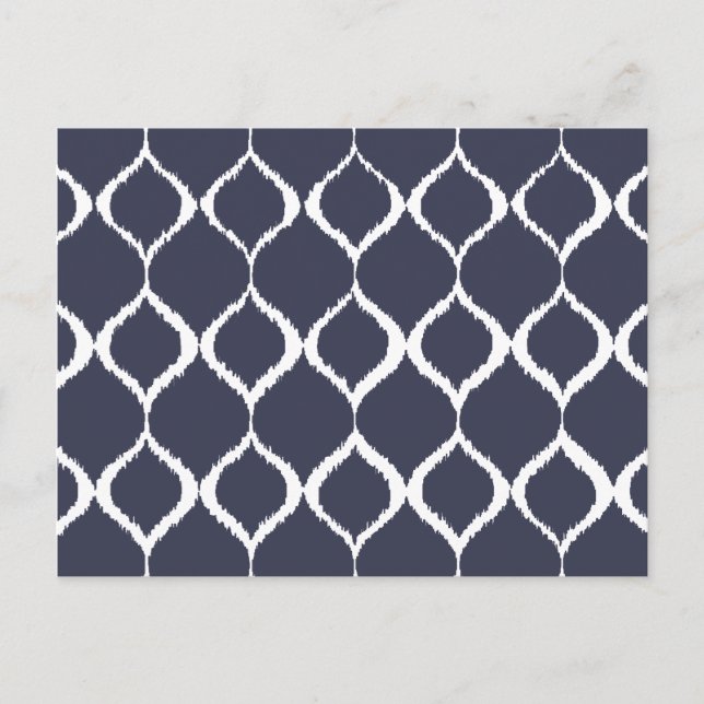 Navy Blue Geometric Ikat Tribal Print Pattern Postkarte (Vorderseite)