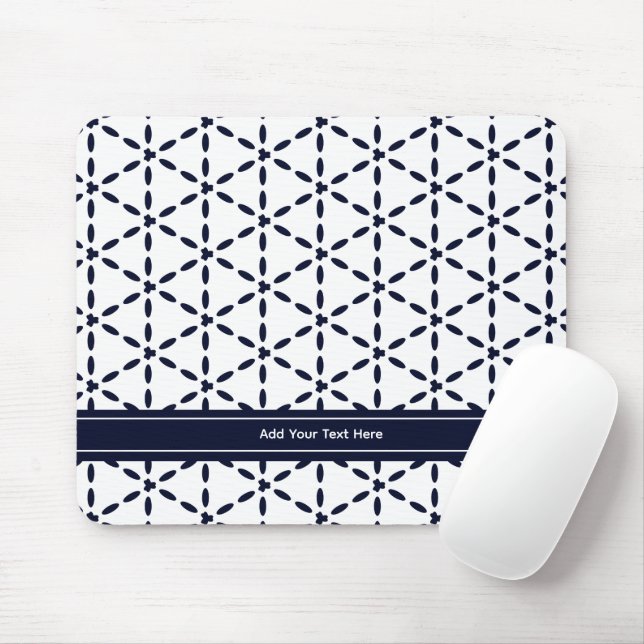 Navy Blue Geometric Pattern on White Mousepad (Mit Mouse)
