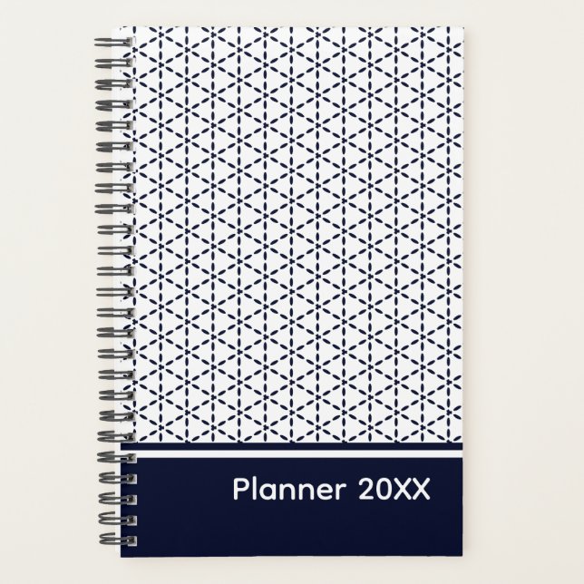 Navy Blue Geometric Pattern on White Planer (Vorderseite)