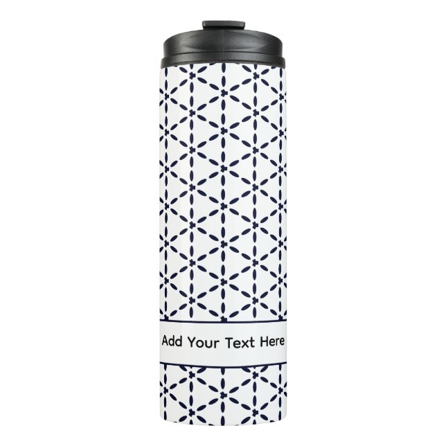 Navy Blue Geometric Pattern on White Thermosbecher (Vorderseite)
