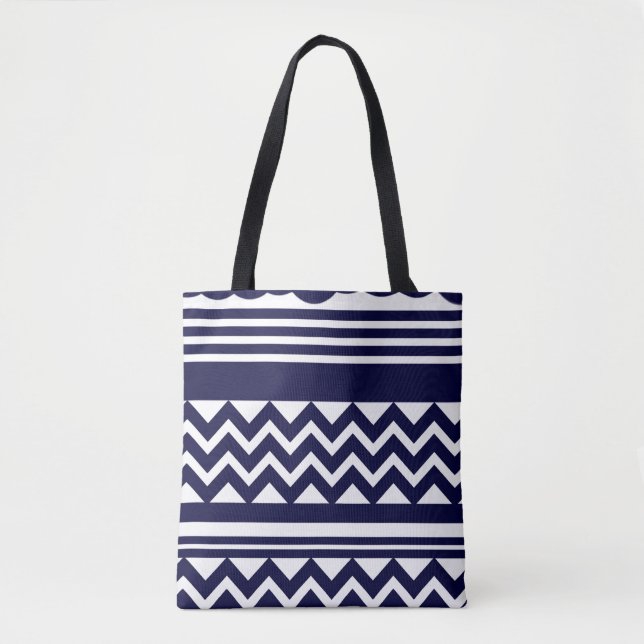 Navy Blue Geometric Pattern Tote Bag (Vorderseite)