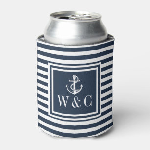 Navy-Blue gestreifter nautischer Anker-Monogramm Dosenkühler