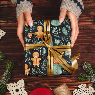 Navy Blue Gingerbread Herren & Weihnachtsgrün Geschenkpapier