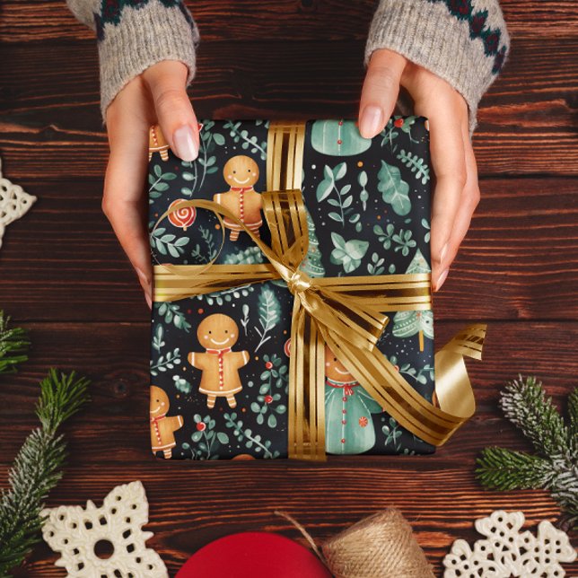 Navy Blue Gingerbread Herren & Weihnachtsgrün Geschenkpapier (Von Creator hochgeladen)