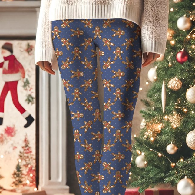Navy Blue Gingerbread Man Polka Dot Weihnachten Leggings (Von Creator hochgeladen)
