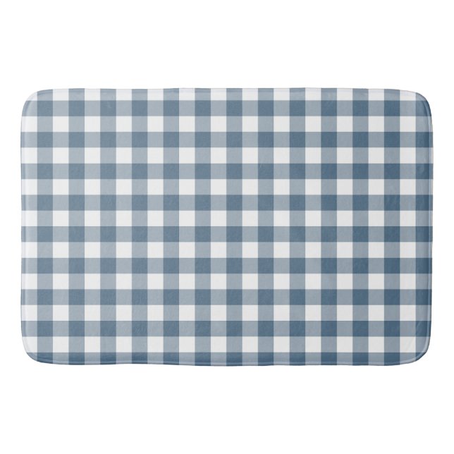 Navy Blue Gingham Buffalo Karo Kariert Badematte (Vorderseite)
