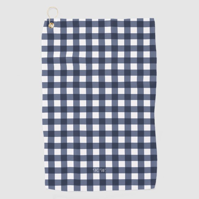 Navy Blue Gingham Kariert Golfhandtuch (Vorderseite)