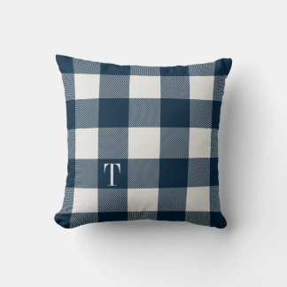 Navy Blue Gingham Kariert Mit Monogramm Kissen