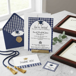 Navy Blue Gingham Karo Abiturjahrgang 2026  Einladung