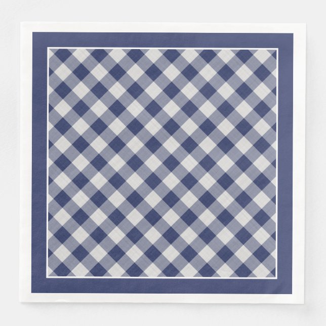 Navy Blue Gingham Karos Muster für Jeder Anlass Serviette (Vorderseite)