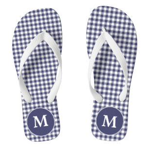 Navy Blue Gingham Mit Monogramm Flip Flops