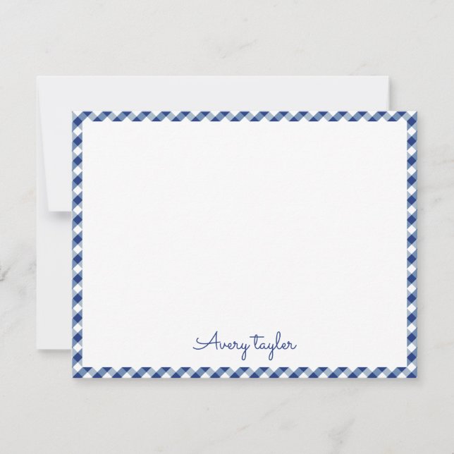 Navy Blue Gingham Muster personalisiert Stationery Mitteilungskarte (Vorderseite)
