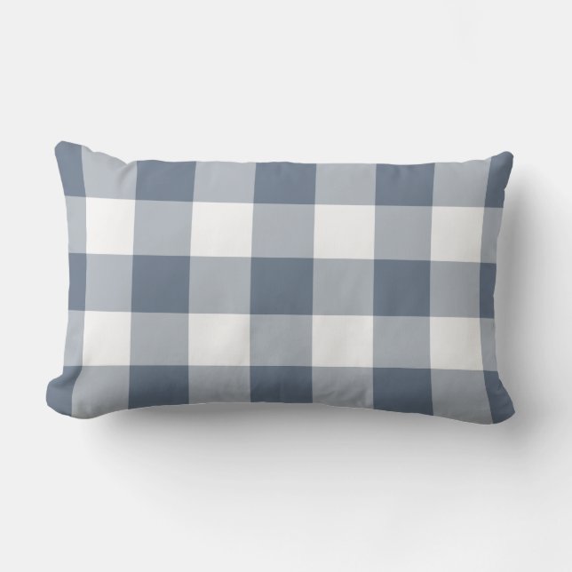 Navy Blue Gingham Pattern geprüft Kissen Für Draußen (Vorderseite)
