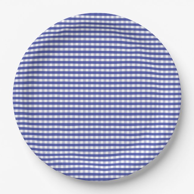 Navy Blue Gingham Pattern Pappteller (Vorderseite)