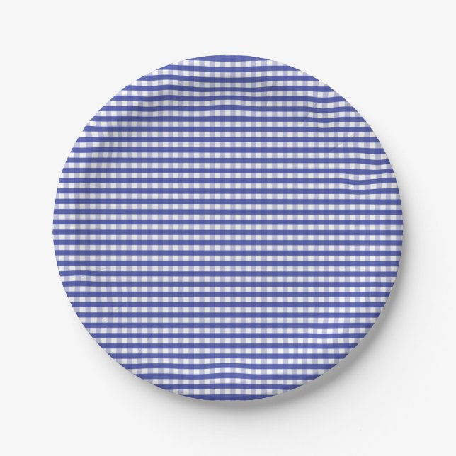 Navy Blue Gingham Pattern Pappteller (Vorderseite)