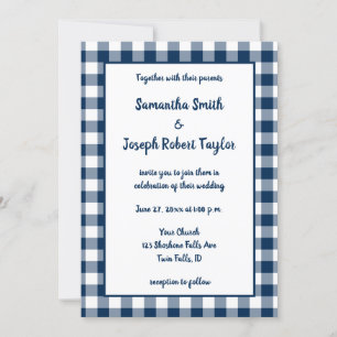 Navy Blue Gingham Pattern Wedding Einladung