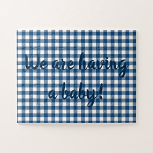 Navy Blue Gingham Pregnancy Announcement Puzzle