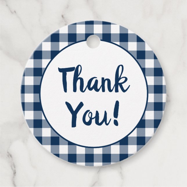 Navy Blue Gingham Vielen Dank Geschenkanhänger (Vorderseite)
