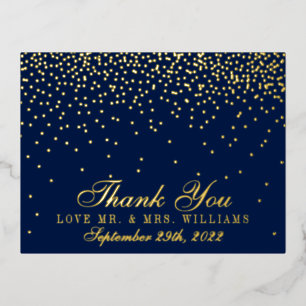 Navy Blue & Glam Confetti Wedding Vielen Dank Folie Einladungspostkarte
